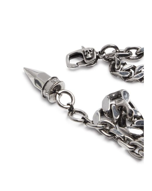 Alexander McQueen Metallic Skull Embellished Double Chain Bracelet for men