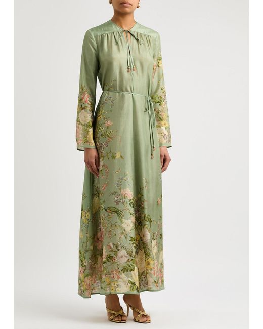 Zimmermann Green Waverly Floral-Print Silk Maxi Dress