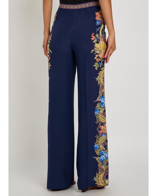 Etro Blue Printed Straight-Leg Silk Trousers