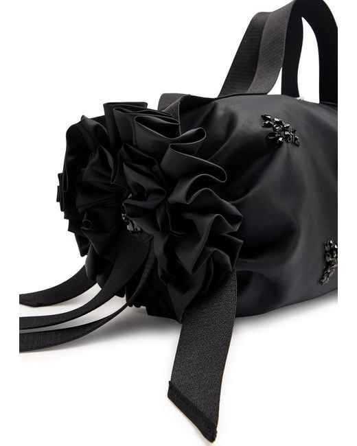Simone Rocha Black Double Ribbon Rosette Nylon Top Handle Bag