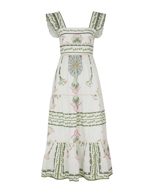 Lug Von Siga White Sybill Floral-print Linen Midi Dress