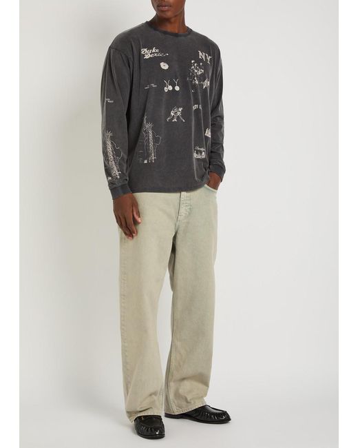 Duke & Dexter Gray Sketch Printed Long Sleeve Cotton T-Shirt for men