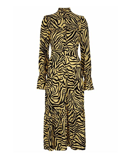 Kitri Synthetic Mandy Yellow Belted Zebraprint Dress in Metallic Lyst