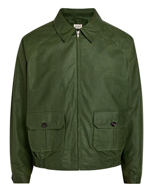 Bode Green Waxed Cotton Jacket for men