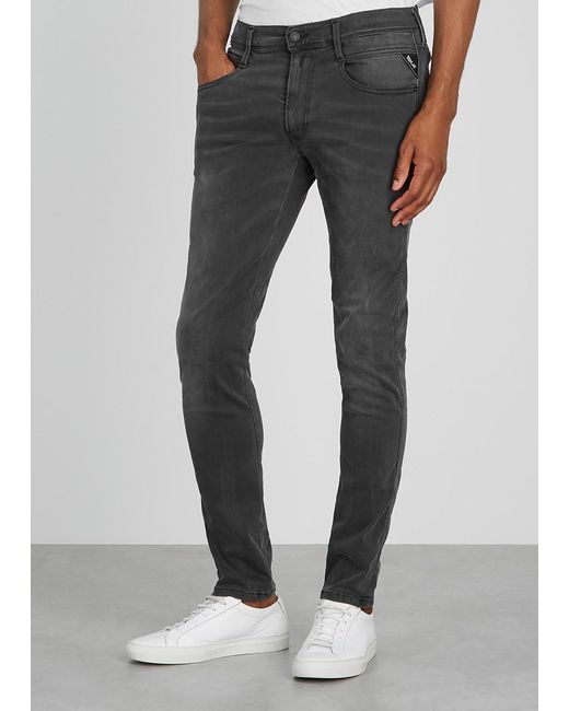 Replay Gray Anbass Hyperflex Slim-Leg Jeans for men