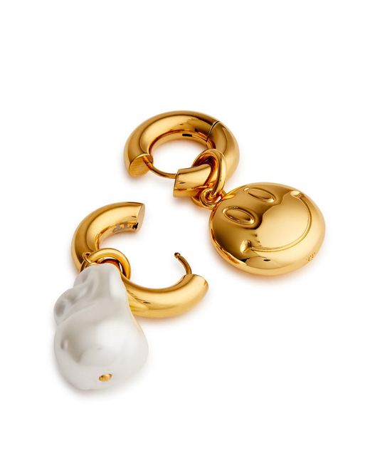 Timeless Pearly Metallic Smiles Asymmetric 24kt -plated Hoop Earrings