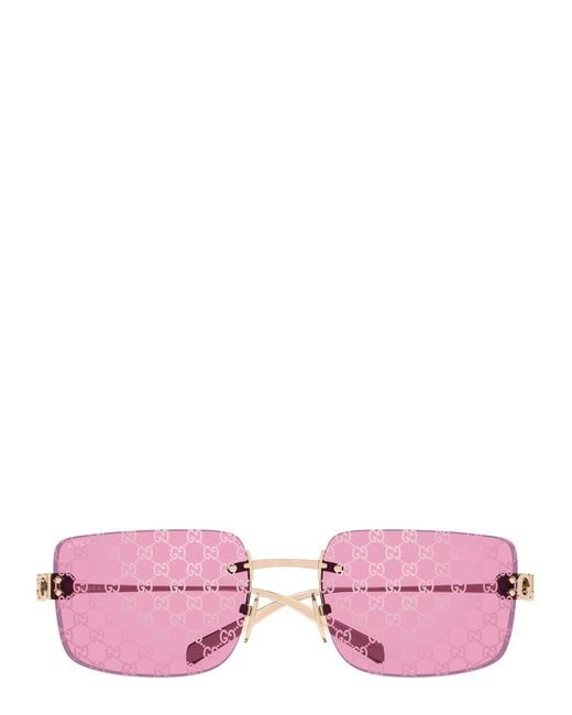 Gucci Pink Rimless Square-Frame Sunglasses