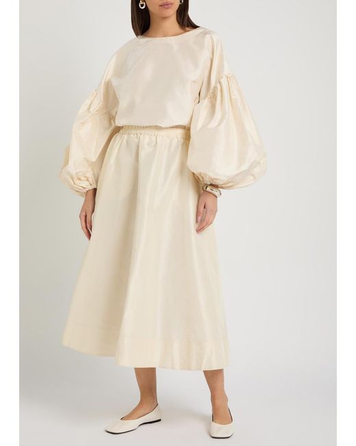 Suzie Kondi Natural Balon Balloon-Sleeve Silk-Taffeta Top