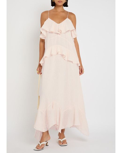 Skall Studio Pink Benedicte Ruffled Linen Maxi Dress