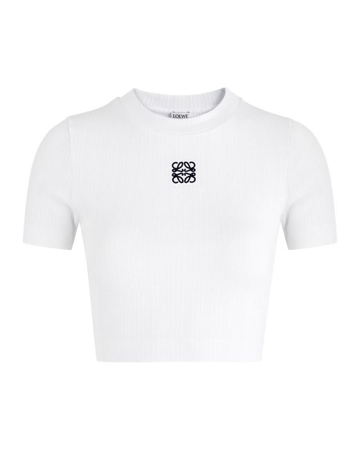 Loewe White Anagram Cropped Stretch-Cotton T-Shirt