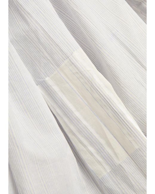 Thierry Colson White Athenais Striped Ruched Cotton Midi Dress