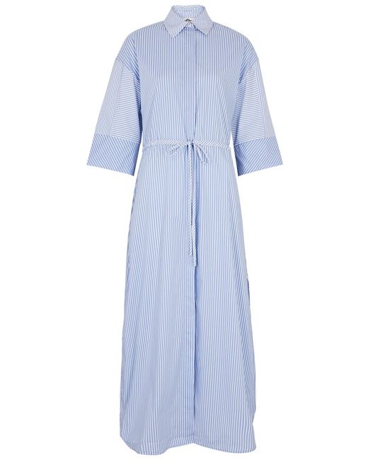 Evi Grintela Blue Nori Striped Cotton Midi Dress