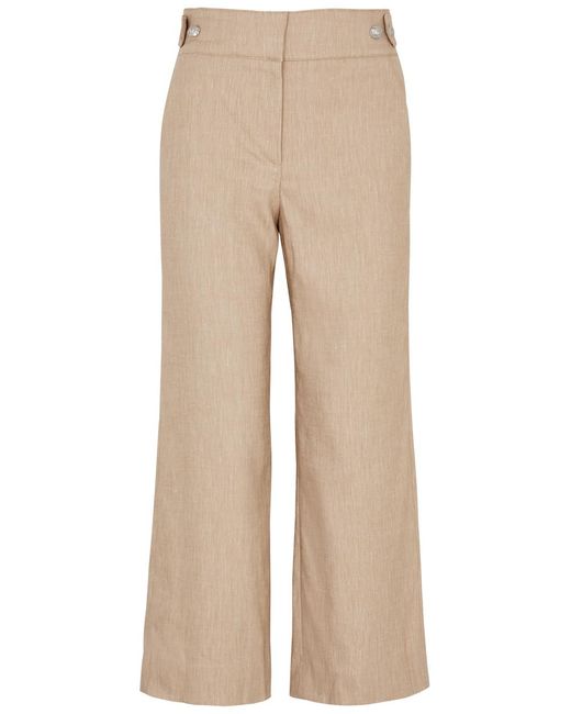 Veronica Beard Natural Aubrie Cropped Linen-blend Trousers
