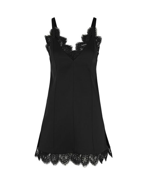 Khaite Black Bo Lace-trimmed Satin-crepe Mini Dress