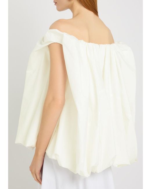 Jacquemus White Le Top Lavande Draped Cotton-Blend Poplin Top