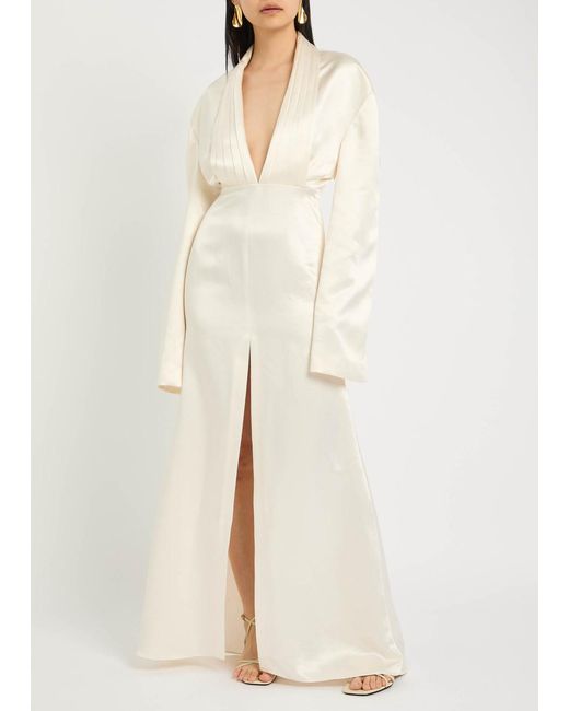 A.W.A.K.E. MODE Natural Tuxedo-Effect Satin Gown