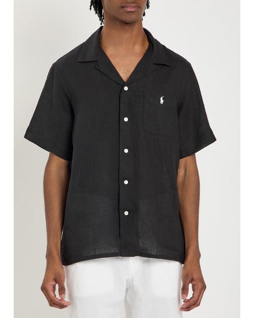 Polo Ralph Lauren Black Logo-Embroidered Linen Shirt for men