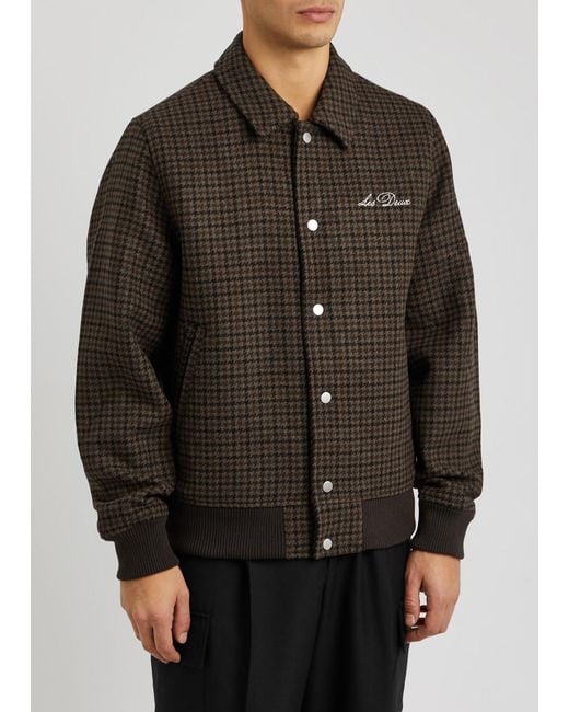 Les Deux Black Houndstooth Flannel Varsity Jacket for men