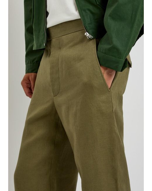 Bode Green Straight-Leg Linen Trousers for men