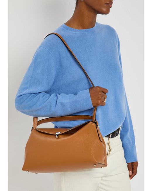 Totême Brown T-Lock Grained Leather Top Handle Bag