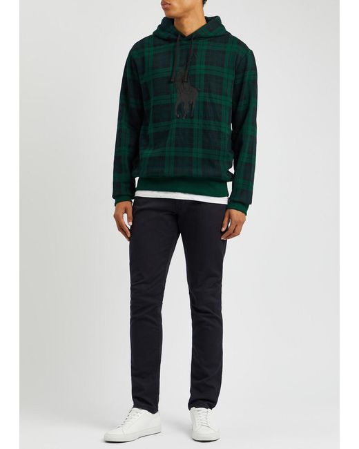 Polo Ralph Lauren Green Checked Hooded Cotton-blend Sweatshirt for men