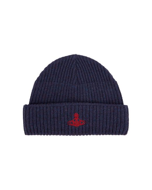 Vivienne Westwood Blue Logo-Embroidered Wool Beanie for men