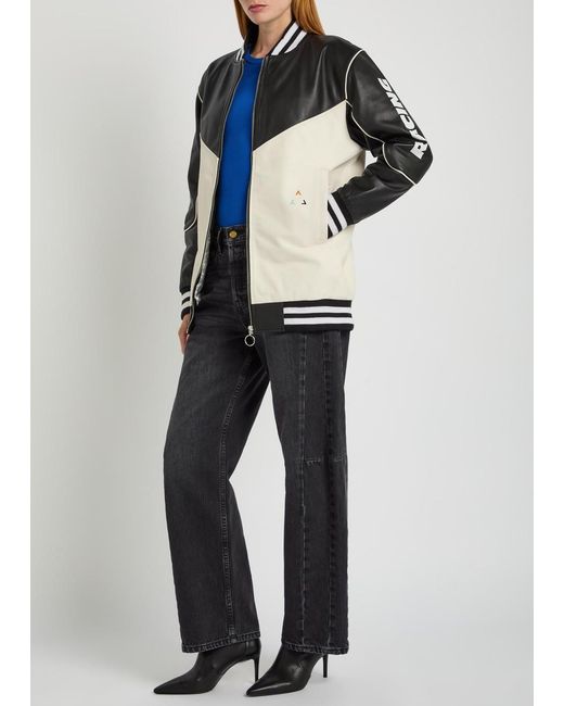 AN-Y1 Black Racing Quilted Colour-Blocked Leather Bomber Jacket