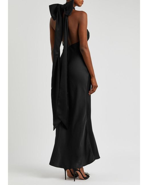 Misha Black Evianna Bow-Embellished Satin Maxi Dress