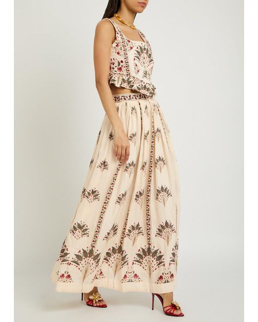 Agua Bendita Natural Tangelo Printed Linen Maxi Skirt