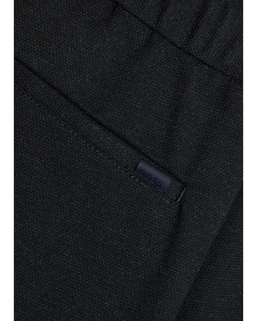 Boss Blue Tapered-Leg Piqué Jersey Trousers for men