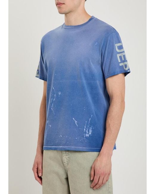 GALLERY DEPT. Blue Painted French Collector Distressed Cotton T-Shirt for men