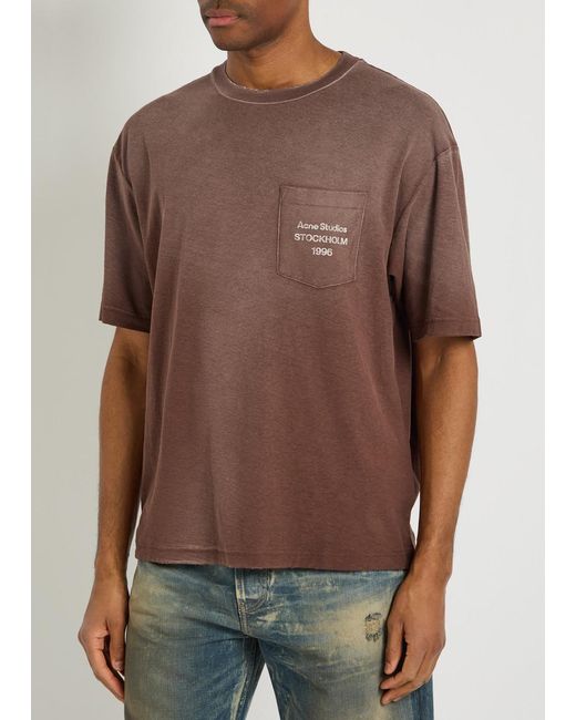 Acne Brown Distressed Cotton-Blend T-Shirt for men
