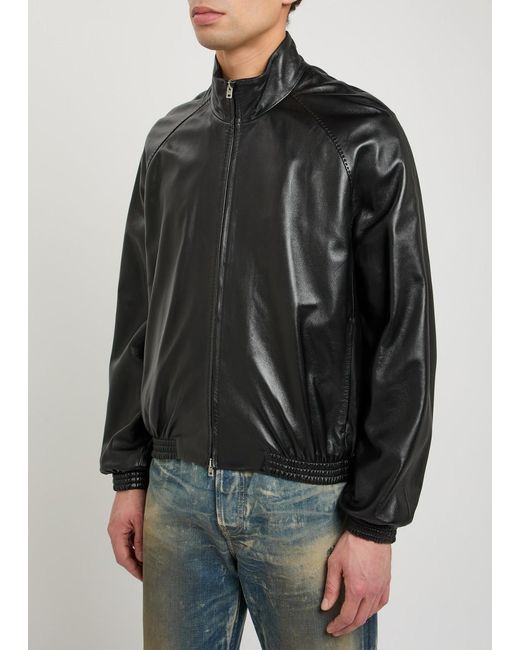 Acne Black Leather Bomber Jacket for men