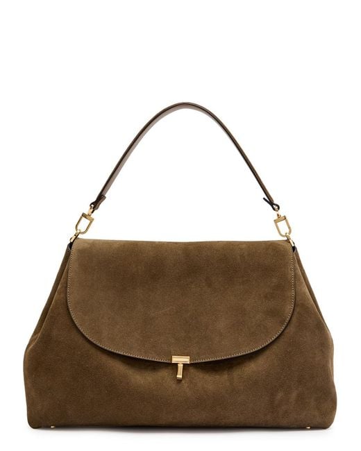 Totême Brown T-Lock Suede Top Handle Bag