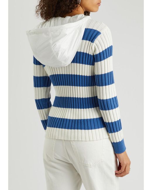 Moncler Blue Hooded Striped Cotton Jumper