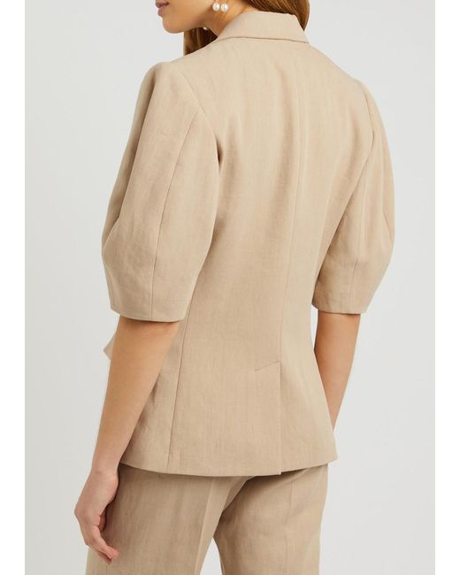 Chloé Natural Puff-Sleeve Linen Blazer