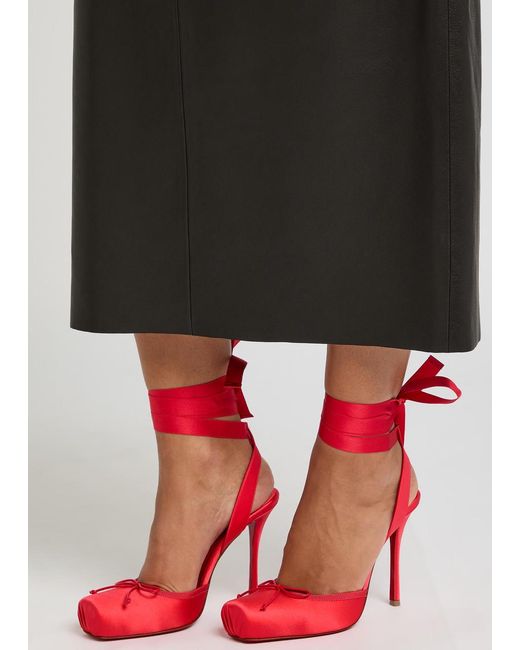 Christian Louboutin Red Cassia Lace Up 100 Crepe-Satin Pumps