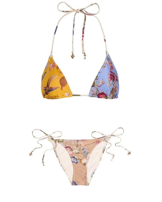 Zimmermann White Patience Spliced Printed Bikini