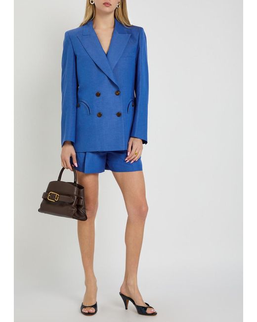 Blazé Milano Blue Everynight Double-Breasted Silk And Linen-Blend Blazer