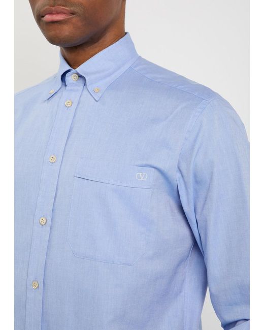 Valentino Garavani Blue Logo-Embroidered Cotton Oxford Shirt for men