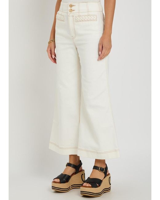 Zimmermann White Roselight Cropped Flared-Leg Jeans