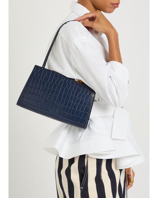 Jacquemus Blue Le Salon Crocodile-Effect Leather Shoulder Bag