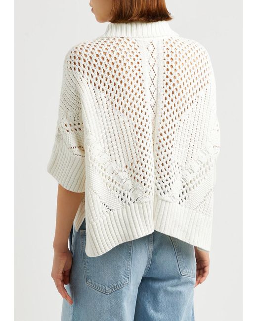 Free People White To The Point Pointelle-Knit Polo Top