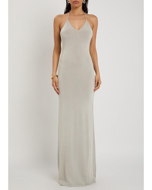AYA MUSE White Sereno Halterneck Knit Maxi Dress