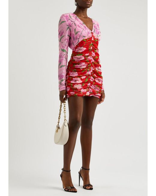 ROTATE SUNDAY Red Rotate Birger Christensen Floral-Print Chiffon And Stretch-Tulle Mini Dress
