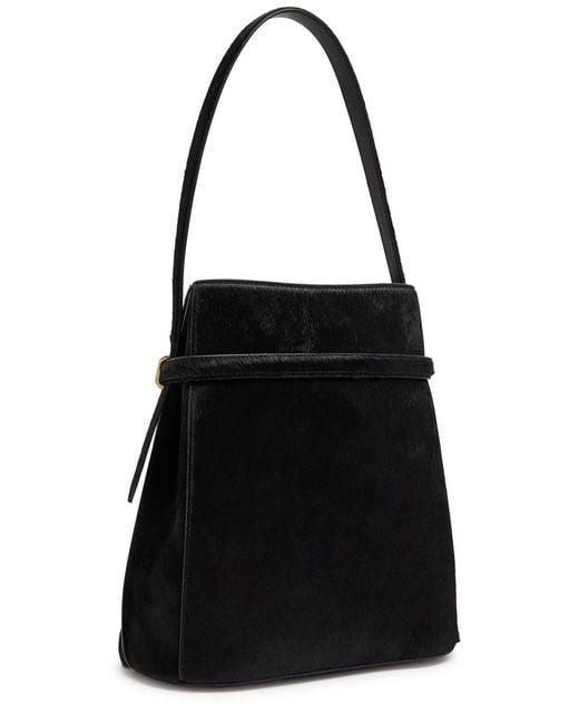Totême Black Belted Calf-Hair Bucket Bag