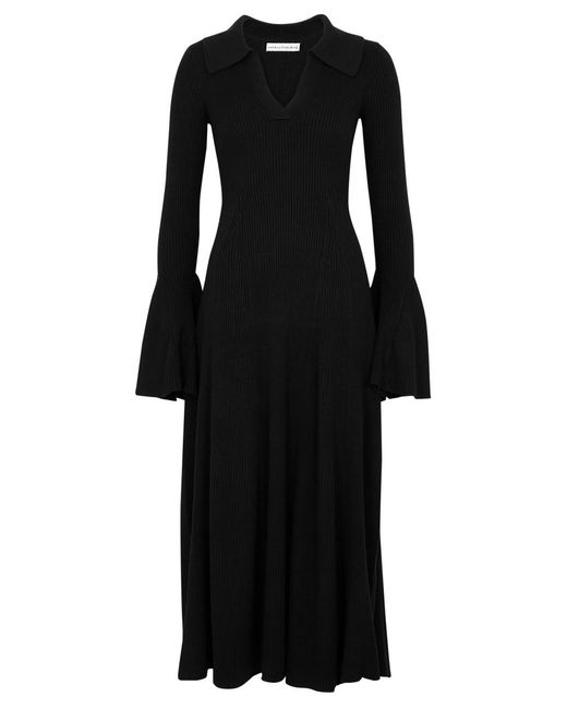 Palmer//Harding Black Assured Ribbed-knit Midi Dress