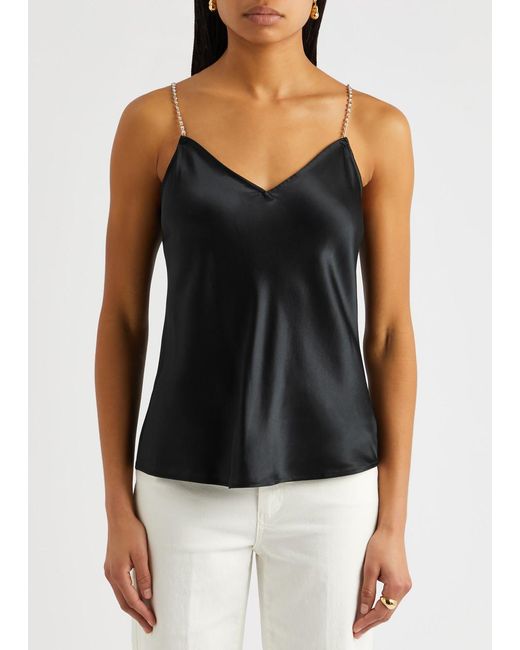 PAIGE Black Noelia Embellished Silk-satin Camisole Top