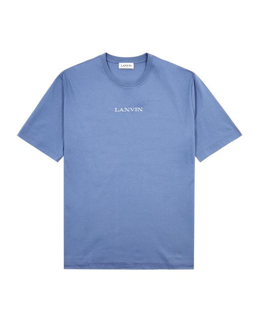 Lanvin Blue Logo-Embroidered Cotton T-Shirt for men