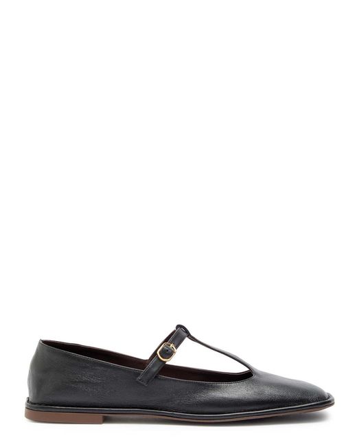 The Row Black Leather Mary Jane Flats